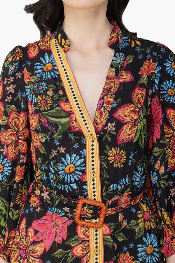 Black Multi Floret Shirt Dress - Image 6