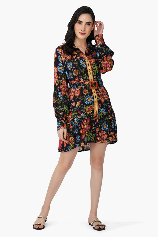 Black Multi Floret Short Dress - Image 2
