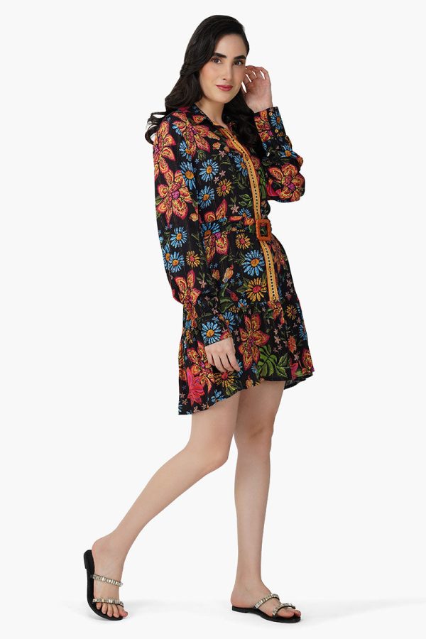 Black Multi Floret Short Dress - Image 3