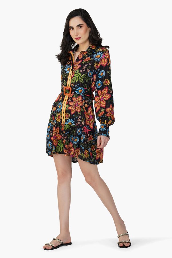 Black Multi Floret Short Dress - Image 4