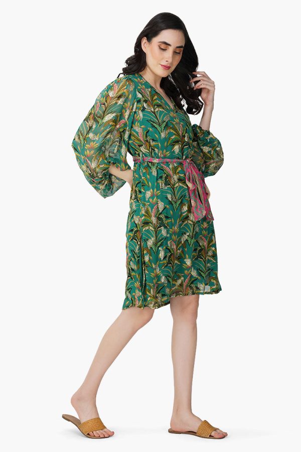 Tropical Ash Leaf Printed Short Dress - Image 2