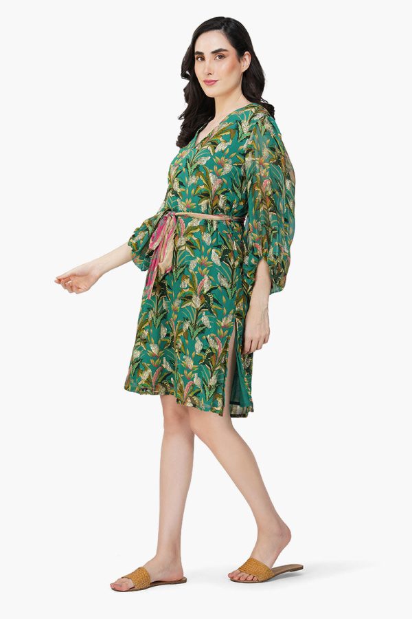 Tropical Ash Leaf Printed Short Dress - Image 3