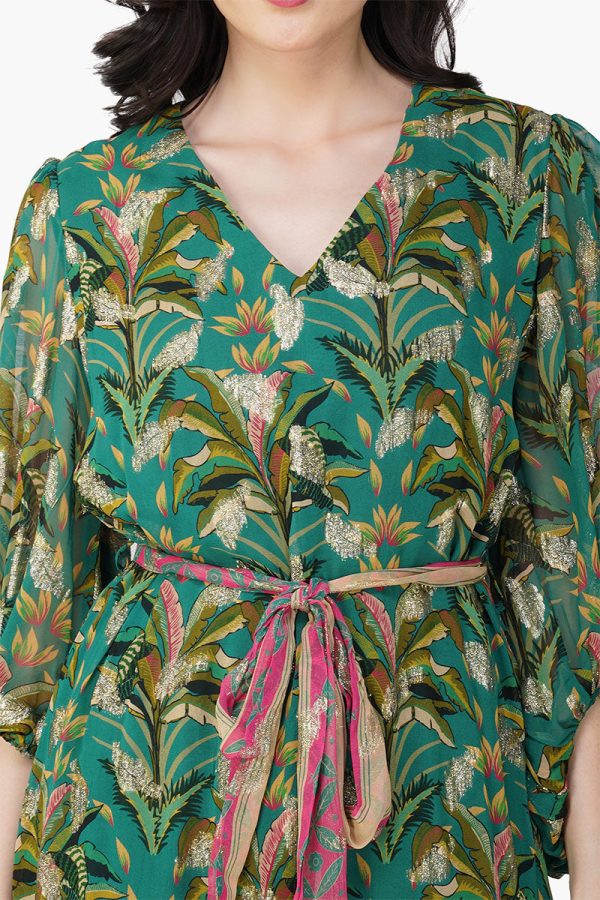 Tropical Ash Leaf Printed Short Dress - Image 5