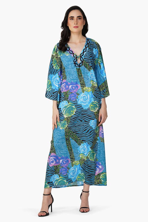 Blue Carribean Floral Printed Maxi Dress - Image 2