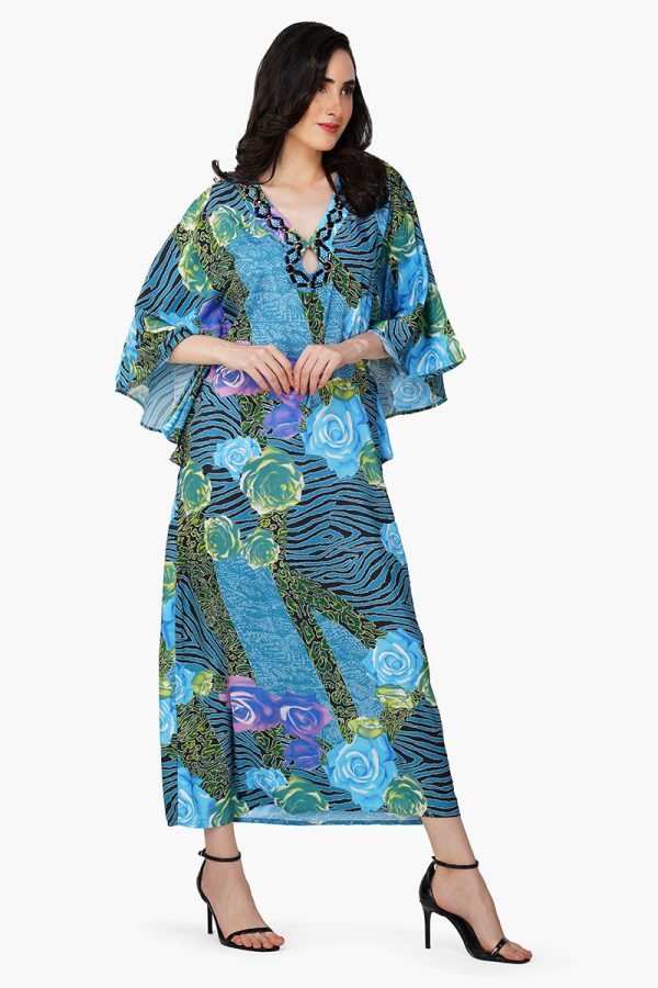 Blue Carribean Floral Printed Maxi Dress - Image 3