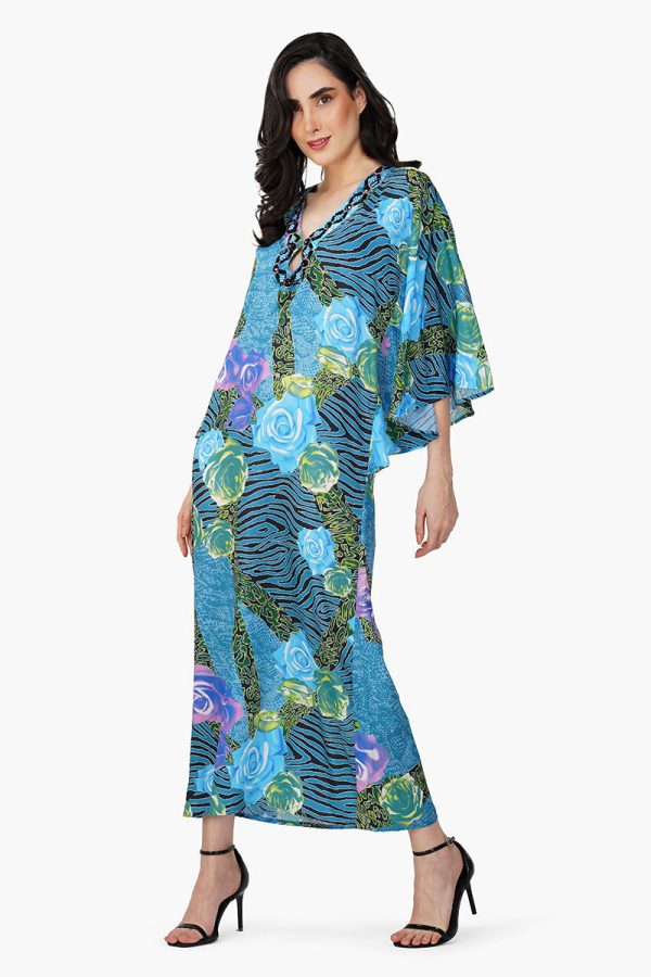 Blue Carribean Floral Printed Maxi Dress - Image 4