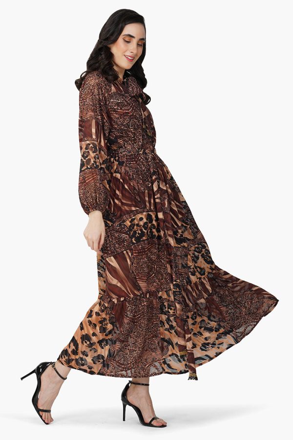 Brown Animal Patch Print Maxi Dress - Image 3
