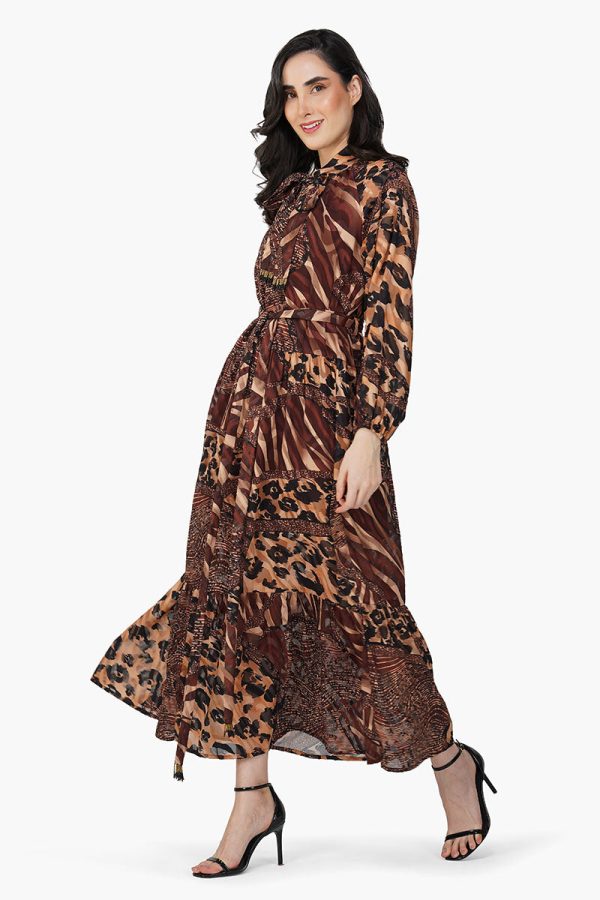Brown Animal Patch Print Maxi Dress - Image 4