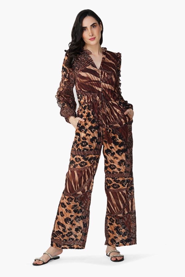 Brown Animal Patch Print Jumpsuit - Image 2
