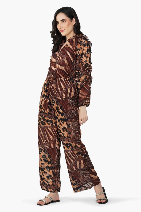 Brown Animal Patch Print Jumpsuit - Image 4