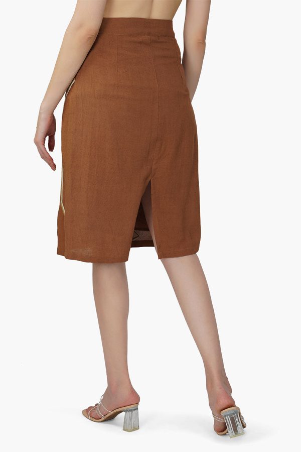 Tawny Brown Palm Embroidered Short Skirt - Image 4