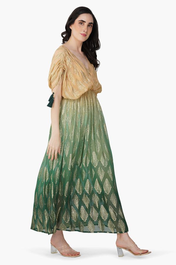 Jungle Green Ombray Lurex Maxi Dress - Image 3