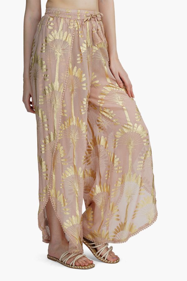 Golden Taupe Foil Printed Wrap Pants - Image 2