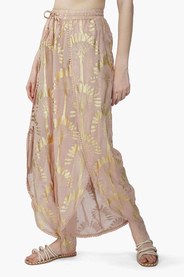 Golden Taupe Foil Printed Wrap Pants - Image 3