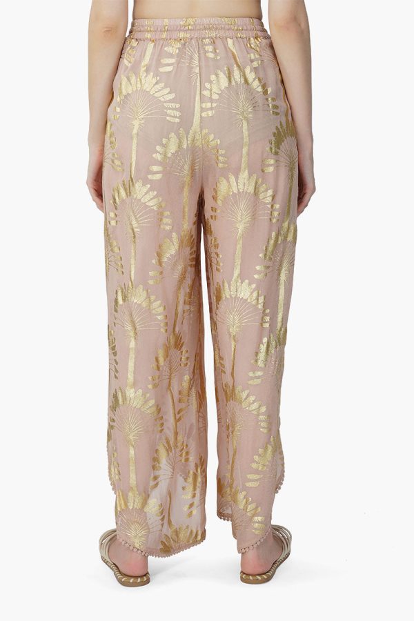 Golden Taupe Foil Printed Wrap Pants - Image 4