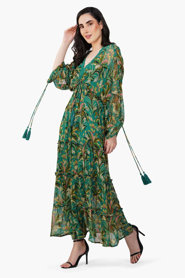 Tropical Ash Leaf Printed Maxi Dress - Image 4