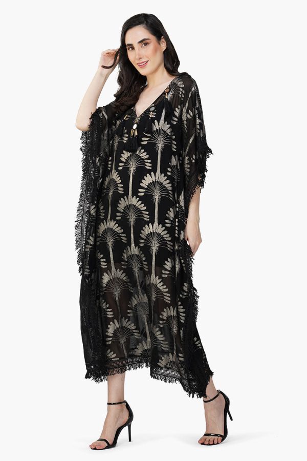 Silver Black Foil Printed Kaftan - Image 3