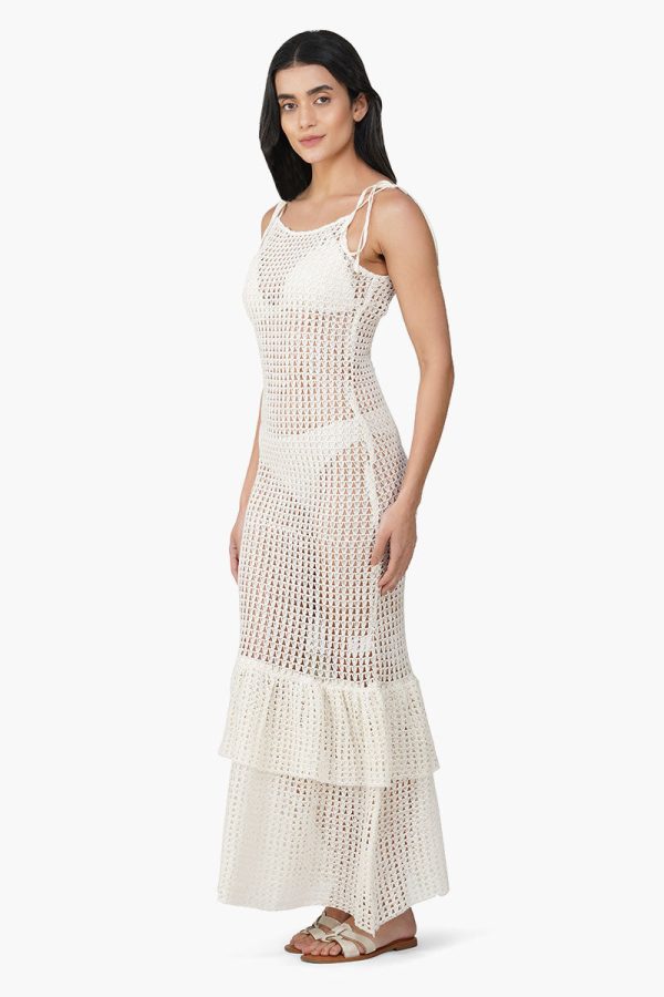 Jennifer White Crochet Lace Fabric Double Frill Cover Up - Image 3