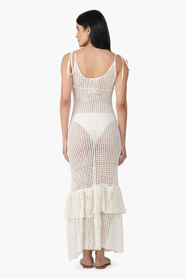 Jennifer White Crochet Lace Fabric Double Frill Cover Up - Image 4