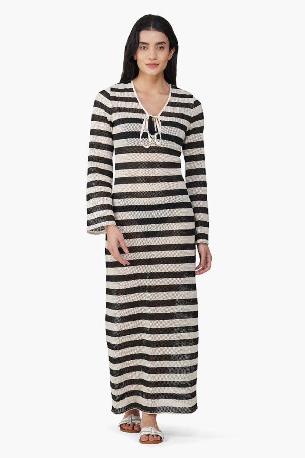 Charcoal Stripe Crochet Long Dress