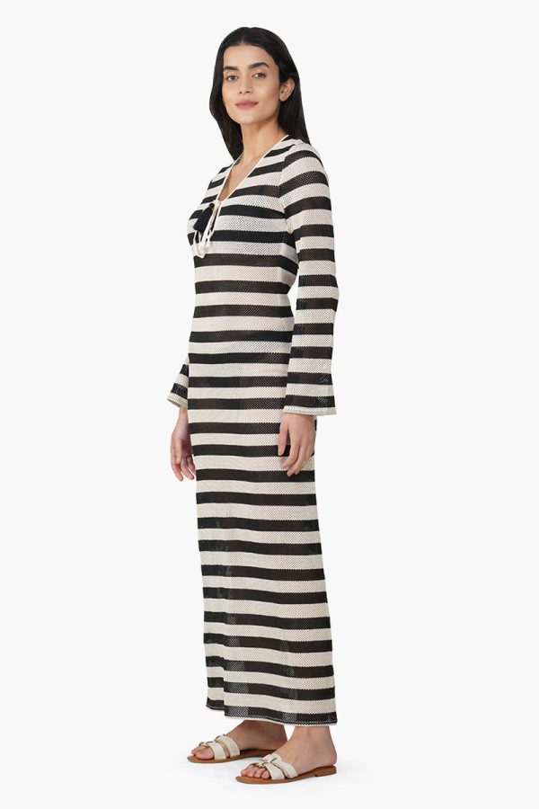 Charcoal Stripe Crochet Long Dress - Image 3