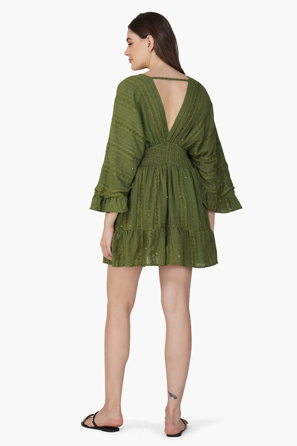 Olive Green Yarn Dyed Short Dress - Image 4