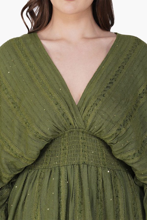 Olive Green Yarn Dyed Short Dress - Image 5