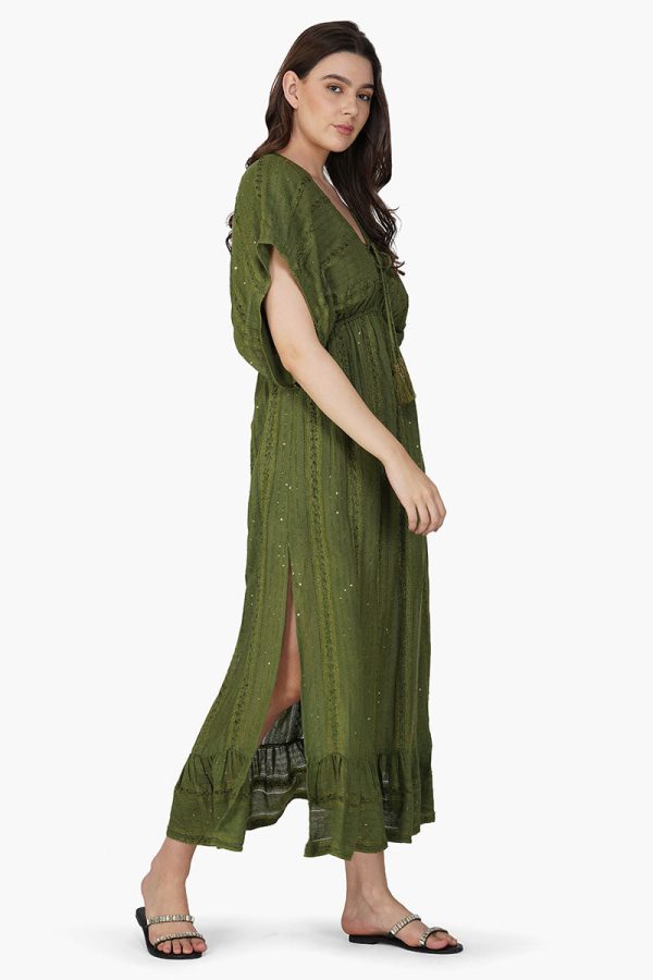 Olive Green Yarn Dyed Long Dress - Image 2