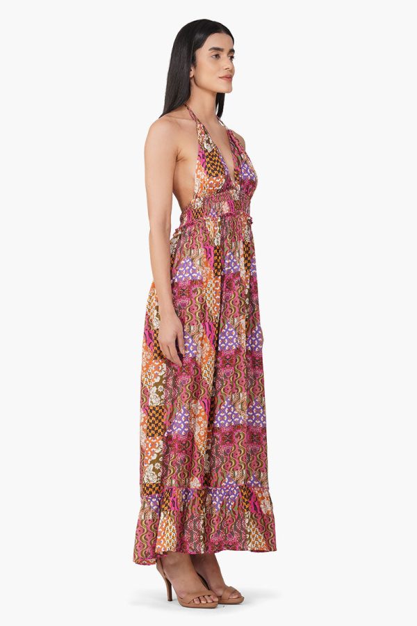 Boho Bliss Patchwork Halter Maxi Dress - Image 3