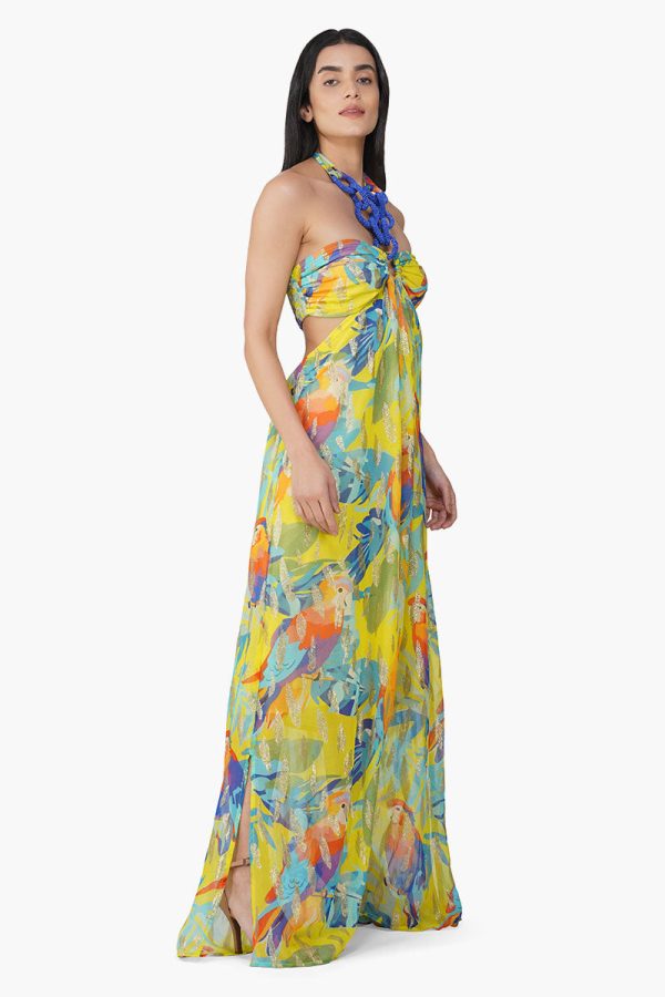 Farm Peru Tropic Lurex Printed Halter Dress - Image 2