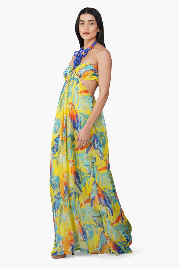 Farm Peru Tropic Lurex Printed Halter Dress - Image 3