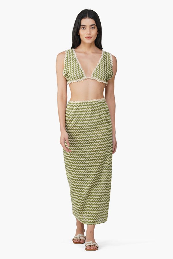 Green Chevron Crochet Lace Fabric Top