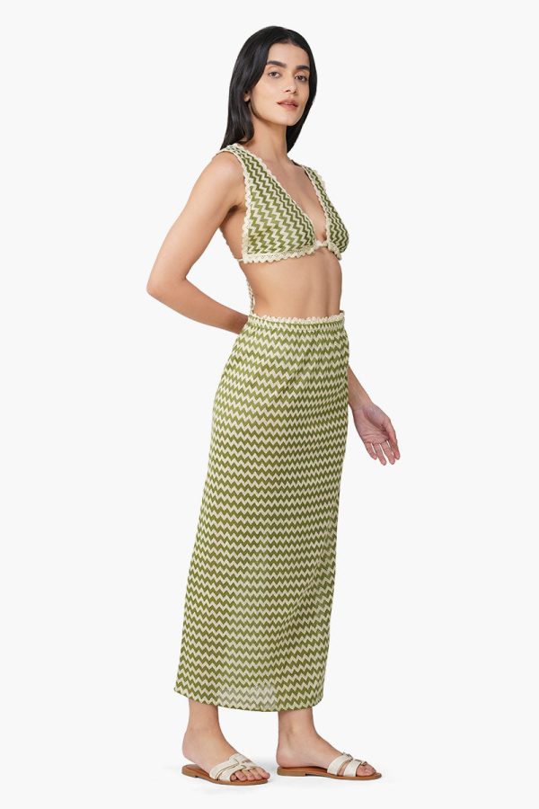 Green Chevron Crochet Lace Fabric Top - Image 2