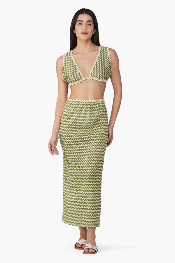 Green  Chevron Crochet Lace Fabric Skirt