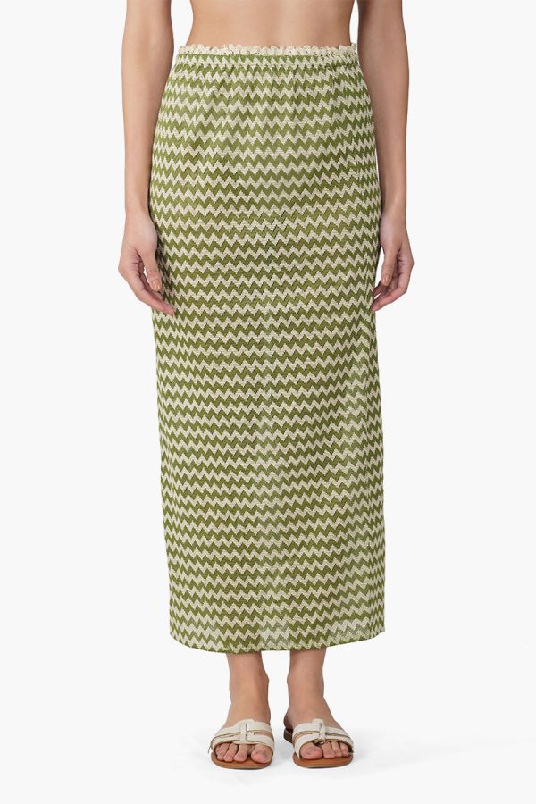 Green  Chevron Crochet Lace Fabric Skirt - Image 2