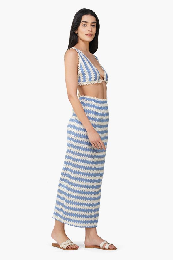 Blue Chevron Crochet Lace Fabric Top - Image 2