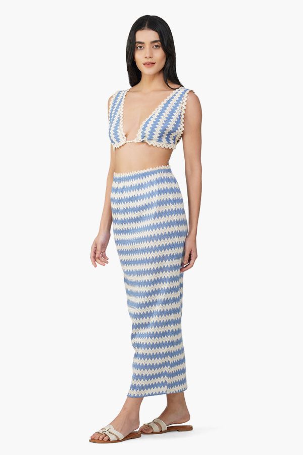 Blue Chevron Crochet Lace Fabric Top - Image 3