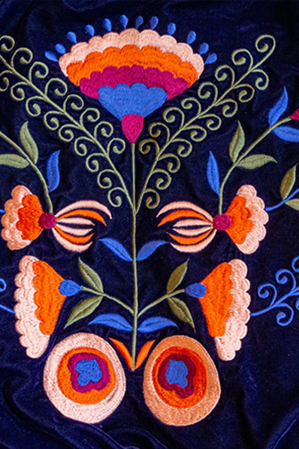 Twilight Blue Velvetine Embroidered Bomber Jacket - Image 4