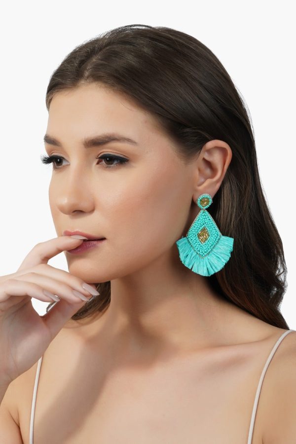 Aqua Green Raffia Earrings - Image 2