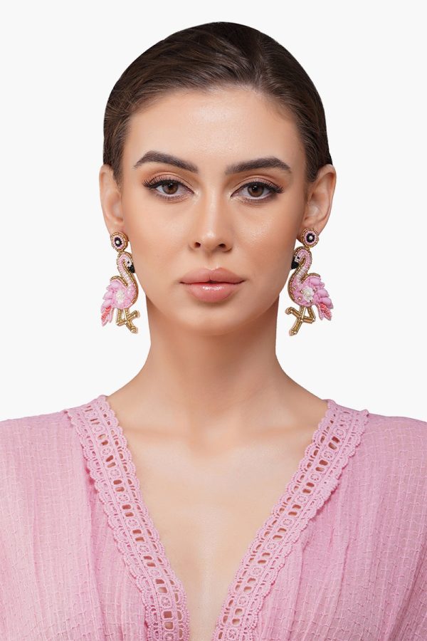 Flamingo Beaded Earrings - Image 2