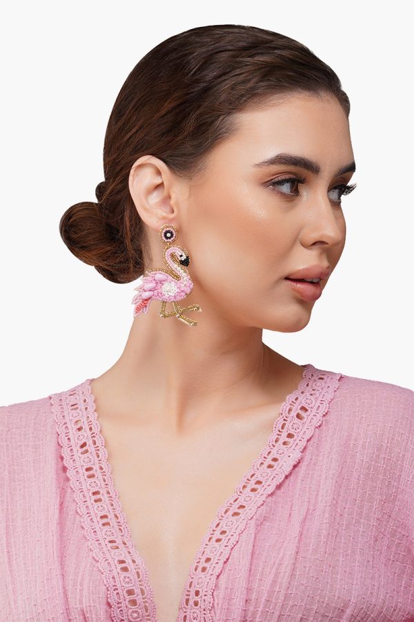 Flamingo Beaded Earrings - Image 3