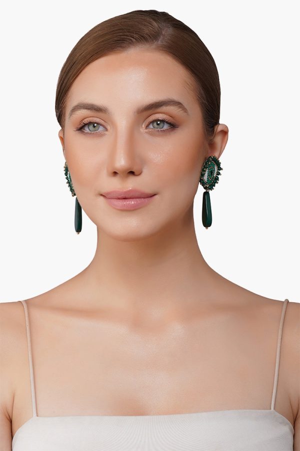Emerald Evil Eye Beaded Earrings - Image 3