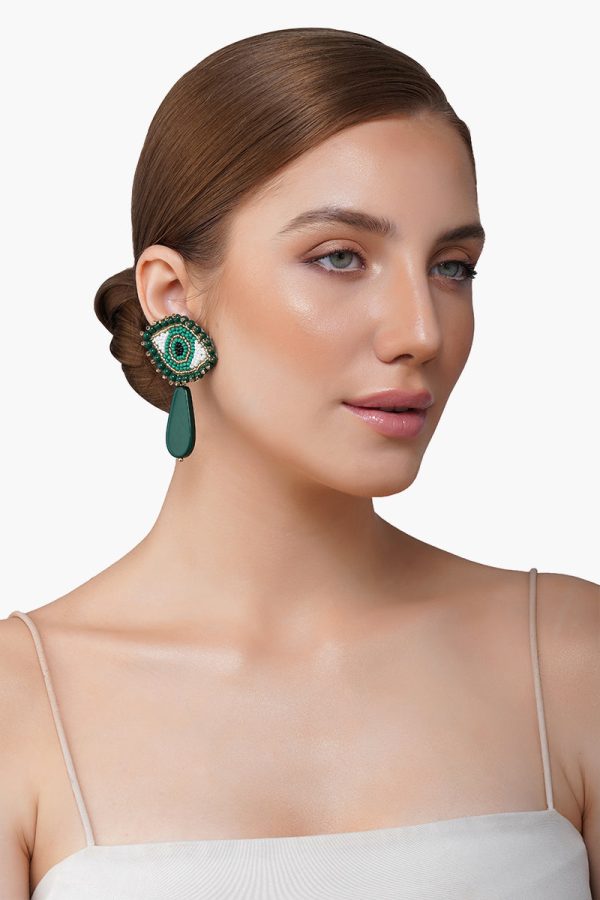 Emerald Evil Eye Beaded Earrings - Image 4