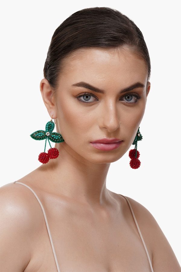 Cherry Season Handbeaded Earrings - Image 2