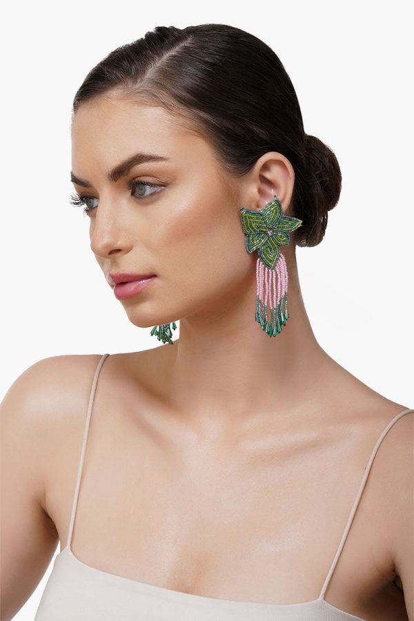 Flower Tassel Drop Earrings - Image 4