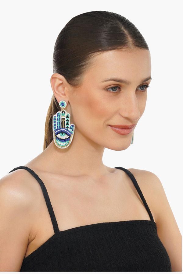 Hamsa Evil Eye Beaded Earrings - Image 4