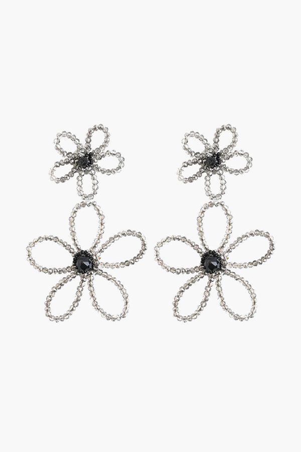 Silver Beaded Floral Drop Earrings - Image 2