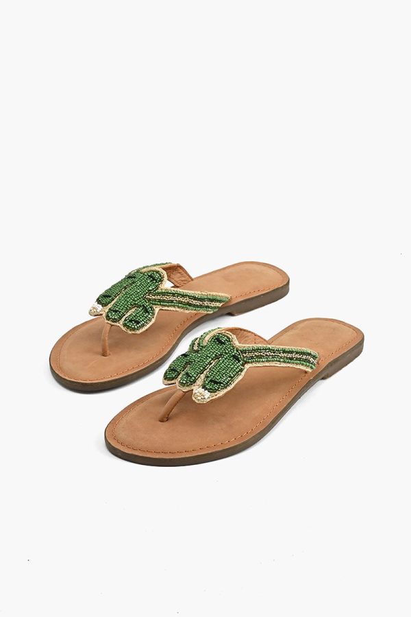 Prickly Cactus Beaded Slider Sandals | Comfortable Bohemian Sandals - Image 2