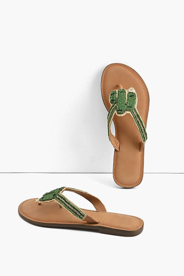 Prickly Cactus Beaded Slider Sandals | Comfortable Bohemian Sandals - Image 4