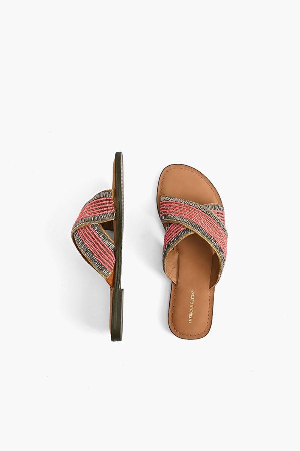 Coral Crush Hand Beaded Slide Sandals - Image 3